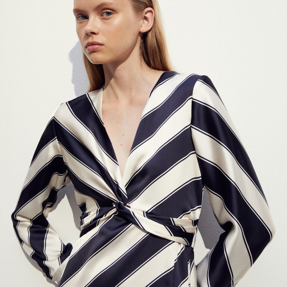 Black and Cream Striped Patterned Evening Dress